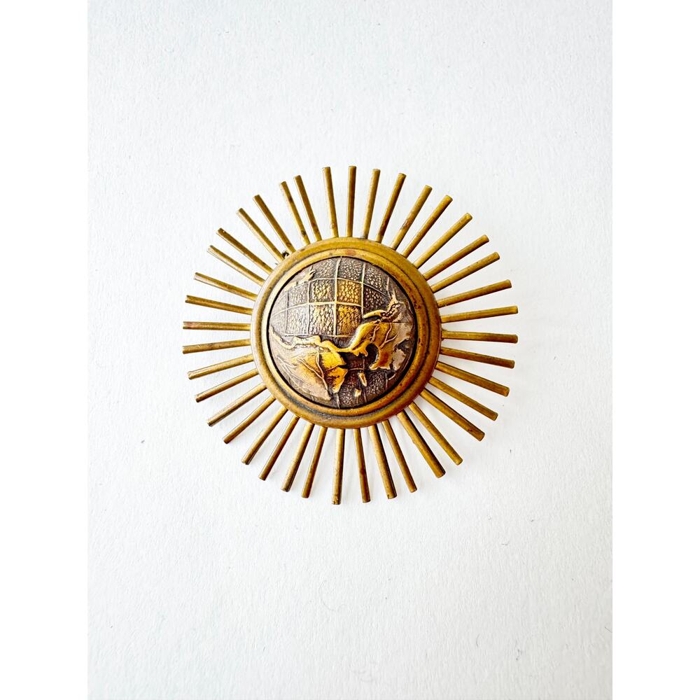 Vintage Jan Michaels Atomic Starburst Globe Brooch 2.25" Dia